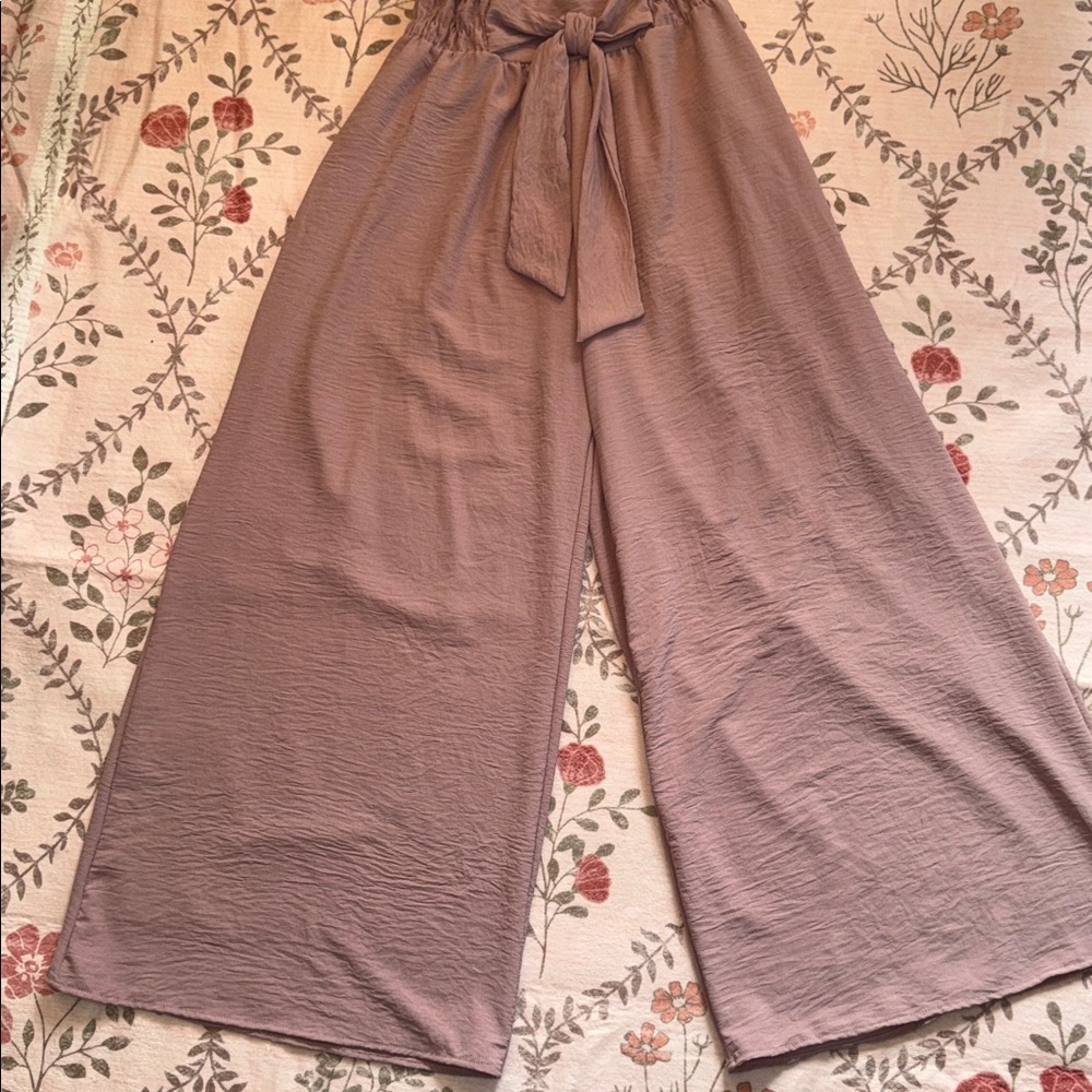 GeeGee Wide-Leg Tie-Waist Pants in Mauve Pink - Picture 3 of 6